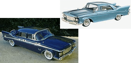парочка моделей 1:43  Imperial 1961 года - вверху купе Le Baron от "Бруклин моделз"; внизу - лимузин Crown, самоделка от Джона Робертса на базе бруклиновской же модели